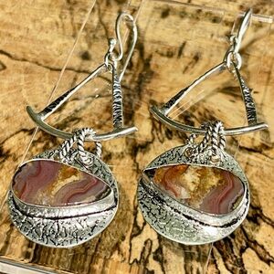 Crazy Lace Agate & Larimar Earrings 2 1/2”